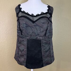 Tripp NYC Daang Goodman Women’s 1/XL Camo Fishnet Sleeveless Top Corset Lace